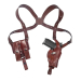 Brown Leather Vertical Roto Shoulder Holster – Double Mag Pouch (Steel Thumb Break)