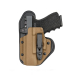 Appendix strong-side optic-ready holster with tan leather backer showing front view and belt clip