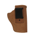 Tan Leather IWB Holster With Neutral Cant front view showing belt clip and smooth leather body
