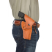 Tan leather OWB hip holster worn on belt for strong-side carry