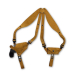 Tan suede horizontal shoulder holster with bullet carrier and adjustable suede harness displayed flat