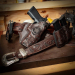 Texas BBQ Rig – Floral Hand-Carved Leather Gun Belt with 3-Piece Buckle, Open Top OWB Western Holster, and Double Carry Magazine Pouch