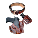 Woodgrain finish OWB leather belt holster with matching belt and magazine carrier set