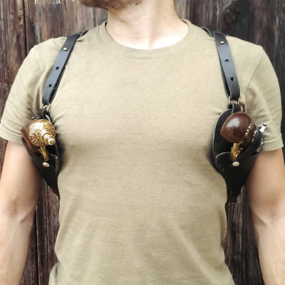 Black Leather Dual Flintlock Shoulder Holster