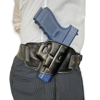black leather pancake holster, owb pancake belt holster, leather open carry holster, pancake style leather holster