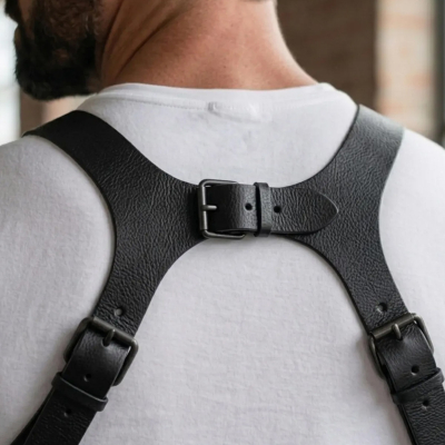 Black Leather Shoulder Holster with Double Magazine Pouch