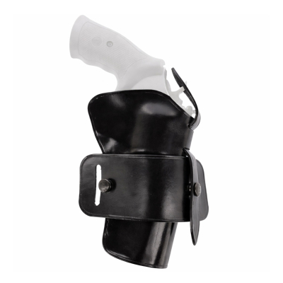 Black Leather Wheelgun Belt Holster front profile showing revolver fit
