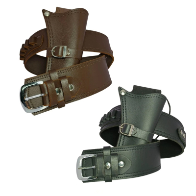 Black Cowboy Western Revolver Single Holster Belt – Genuine Leather