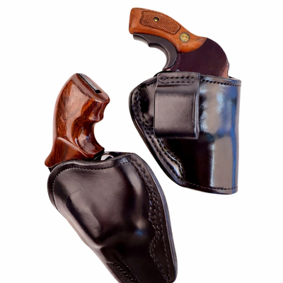 Cuban Brown Leather IWB Revolver Holster front view showing straight drop profile and suede lined edge