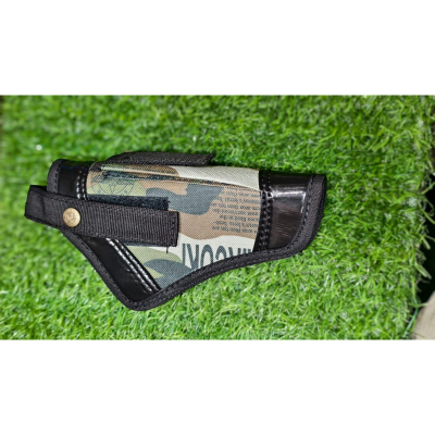 Green Nylon Pistol Cover Holster on grass front angled view