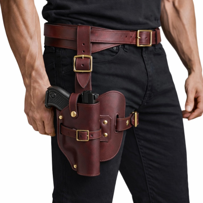 Burgundy Leather Drop Leg Hunting Holster