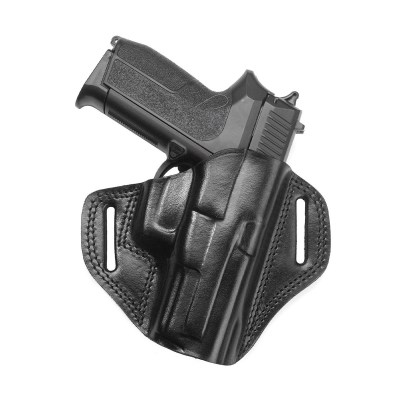 Handcrafted Open-Top OWB Black Leather Gun Holster - Custom Molded Full-Grain Leather Holster