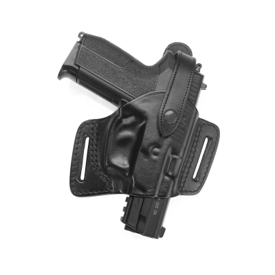 Handcrafted High-Ride OWB Leather Gun Holster - Custom Molded Black Leather Holster for Perfect Fit and Security with Reinforced Steel Thumb Break