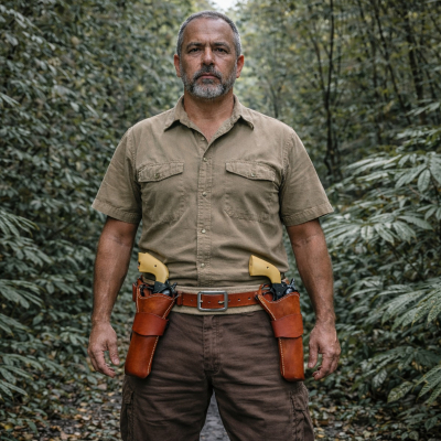 John Wayne Style Double Single-Action Holster Rig with Suede Belt & .45 Cal Loops