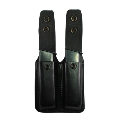 Black Leather Double Magazine Pouch for 9mm
