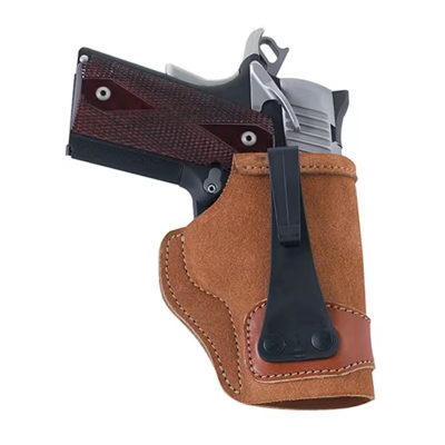 Natural Rough Out IWB Holster With J Hook – front view – rough out steerhide holster with reinforced mouth and low profile belt hook