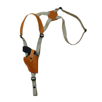 Saddle Tan Leather Vertical Shoulder Holster for Revolvers – Webbing Harness