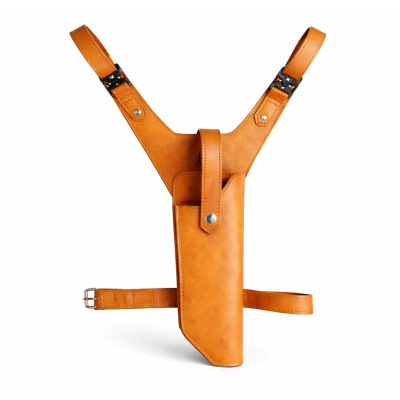 Tan Leather Yoke Drop Leg Handcrafted Holster