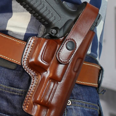 Slim OWB Leather Holster with Security Strap