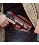 Handcrafted Cross Draw Leather Gun Holster- Custom Molded OWB Leather Holster for Perfect Fit and Security with Reinforced Steel Thumb Break