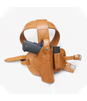 Tan Leather Drop Leg Holster with Magazine Pouch angled front view