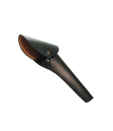 Black leather Civil War style flap holster shown at an angle, featuring curved shape and stud closure