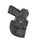 Black Leather IWB Holster With Dual Belt Straps – front view – snap secured strap system