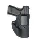 Black Leather IWB Mister Softy Holster – front view – low riding profile with reverse J clip