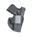 Black Leather IWB Split Decision Holster – front angle – slim profile with steel clip