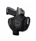 Black Leather Light Bearing OWB Holster front angle view with mounted light attached