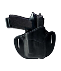 Black Leather Light Bearing OWB Holster front angle view with mounted light attached