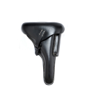 Black leather naval style flap holster front view with closed flap