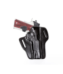 Black leather OWB pancake holster front view with handgun inserted