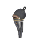 Black leather ropes holster with shell loops and flap closure front view