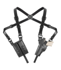 Black Leather Vertical Shoulder Holster with Double Magazine Pouch
