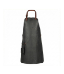 Brown top grain leather workshop apron front view with adjustable neck strap