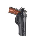 Black Leather Trail Holster With Thumb Break side view showing full carry profile and molded leather body