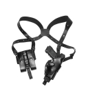 Black Leather Vertical Roto Shoulder Holster – Double Mag Pouch (Steel Thumb Break)