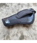 Black nylon hunting belt holster rear angle view showing belt loop strap and structured carry shape