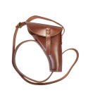 British military style leather shoulder holster with adjustable strap laid flat