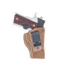 Brown IWB leather concealed holster with reinforced stitching and rough out finish