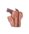 Brown leather concealed carry pancake holster OWB front view