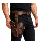 Handcrafted Brown Leather Drop Leg Hunting Holster