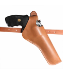 Brown leather two position cross draw holster with belt loop and thumb break retention