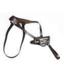Brown leather horizontal shoulder holster harness shown laid out