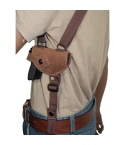 Brown Leather Horizontal Shoulder Holster With Double Mag Pouch