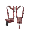 Brown Leather Horizontal Shoulder Holster with Double Magazine Pouch