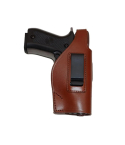 Brown leather IWB OWB hybrid holster with metal belt clip