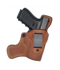 Brown Leather IWB Tail Gunner Holster – front view – stabilizer wing and steel clip