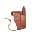 Brown leather military flap holster with integrated utility sheath front view